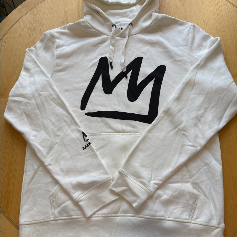 White Hoodie with Black Crown Graphic